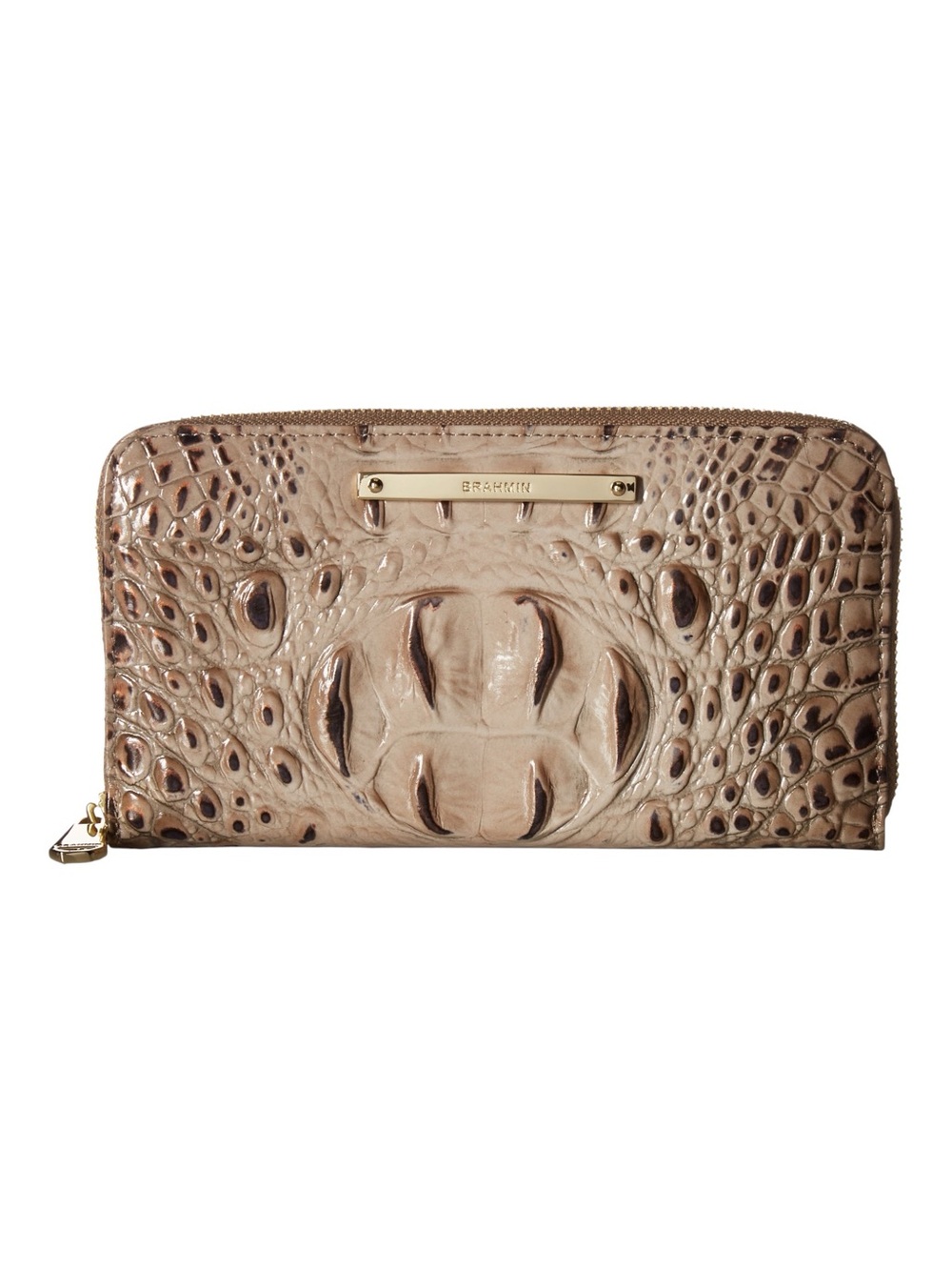 Brahmin Taupe Croc-Embossed Leather Zip-Around Wallet with Gold Hardware